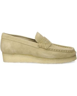 Clarks Suede Penny Loafers - Natural