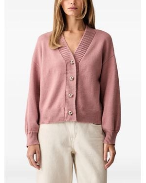Joseph Ribkoff Ribbed-Knit Button-Up V-Neck Cardigan - Pink
