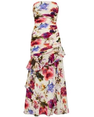 Nicholas Viola Ruched Ruffled Maxi Dress - White