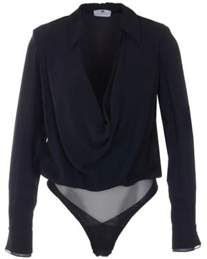 Elisabetta Franchi V-Neck Collared Bodysuit - Blue