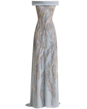 Gemy Maalouf Sequin-Embellished Cape-Detail Dress - White