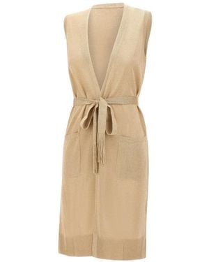 Kangra Cardigan Mi-Long À Taille Ceinturée Et Finni Métallisé - Natural