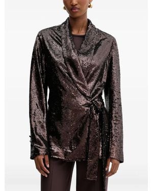 Silvian Heach Sequin Tie Blazer - Black