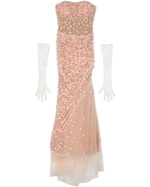 Jean Louis Sabaji Floral-Appliqué Long Corset Dress - Natural