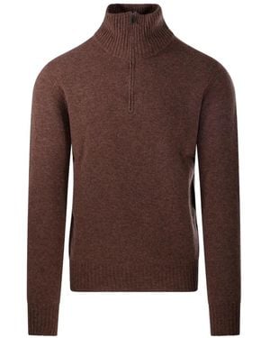 Altea Quarter-Zip Ribbed-Trim Jumper - Brown