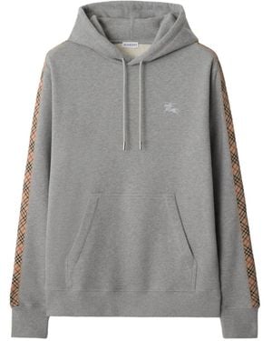 Burberry Check-trimmed cotton hoodie - Gris