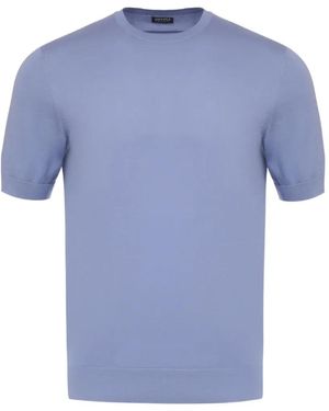 ZEGNA Short-Sleeve Knitted Cotton T-Shirt - Blue
