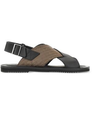 Emporio Armani Logo-Print Crossover-Strap Sandals - White