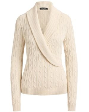 Ralph Lauren Cable-Knit Shawl-Collar Sweater - White