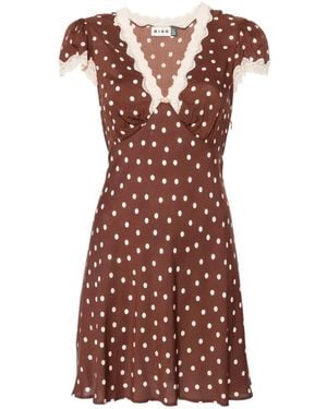 RIXO London Cely Lace-Trim Polka-Dot Mini Dress - Brown