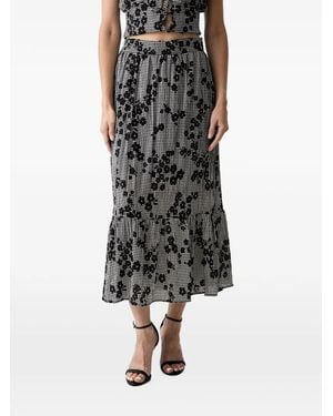 Morgan Floral-Print Gingham Midi Skirt - Black
