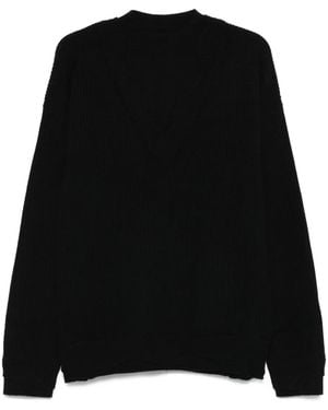 Laneus Ribbed V-Neck Sweater - Black