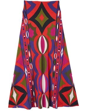PUCCI Printed Stretch Viscose Long Skirt - Red