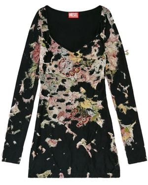 DIESEL Floral Viscose Scoop-Neck Dress - Black