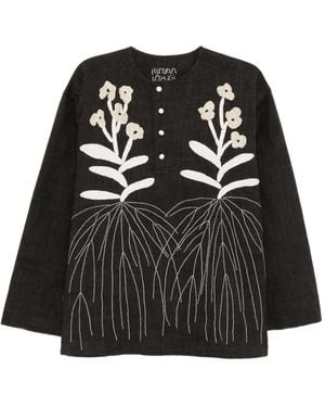 Kinyan Lam Floral-Embroidered Blouse - Black