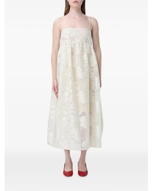 MEIMEIJ Jacquard-Pattern Tie-Back Midi Dress - White