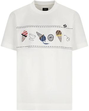 Fendi T-Shirt Met Geborduurd Ijs - Wit