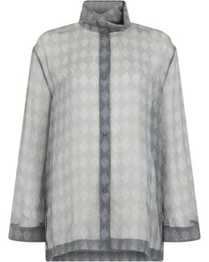 Giorgio Armani Blouse Met Hoge Hals En Diamant-Print - Grijs