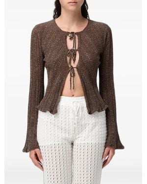 Twinset Metallic-Thread Tie-Fastening Cardigan - White