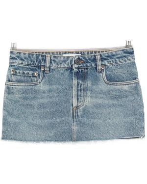 Miu Miu Logo-Patch Frayed-Hem Mini Denim Skirt - Blue