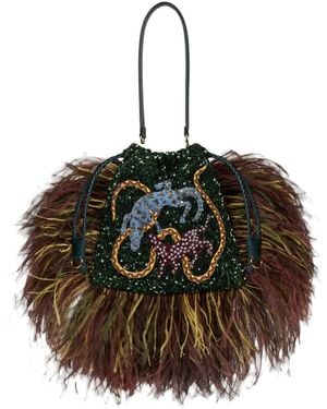 Etro Bolso Kalispera Pequeño Con Lentejuelas Y Plumas - Negro