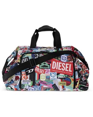 DIESEL Sticker-Print Duffle Bag - Blue