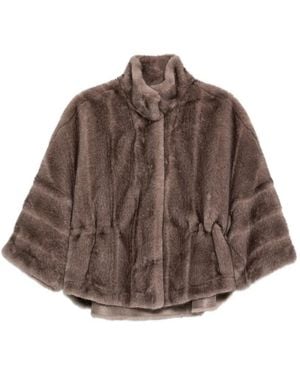 VALENTINI 1972 High-Neck Drawstring-Waist Jacket - Brown