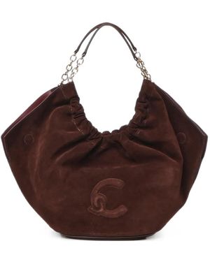 Coccinelle Smash Logo-Patch Suede Tote Bag - Brown