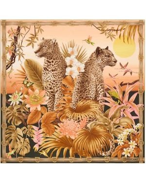 Ferragamo Felines Print Silk Scarf - Metallic