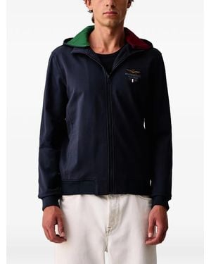 Aeronautica Militare Logo-Embroidered Zip-Up Hoodie - Blue