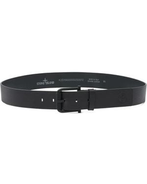 Stone Island Logo-Embossed Leather Belt - White