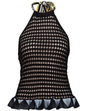 La DoubleJ Fiocchetto Open-Knit Halterneck Top - Black