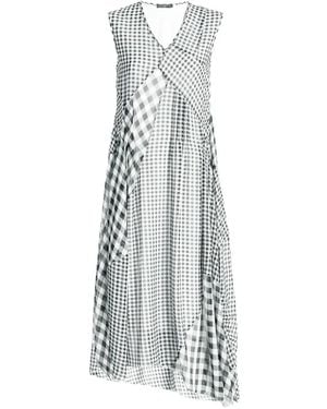 High Portal V-Neck Gingham-Pattern Midi Dress - White