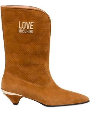 Love Moschino Logo-Plaque Suede Boots - Brown