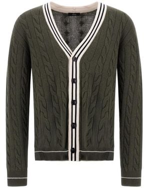 Herno Cable-Knit Striped-Trim Cardigan - Black