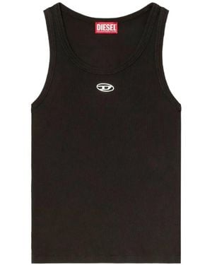 DIESEL Ribbed-Knit Logo-Plaque Top - Black