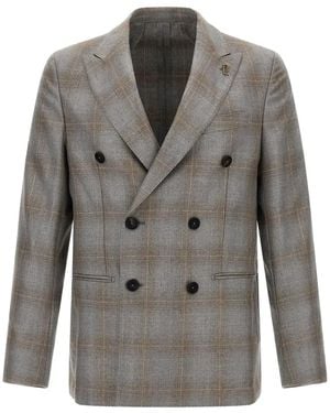 Pal Zileri Peak-Lapel Checked Blazer - Grey