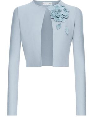 Oscar de la Renta フローラルアップリケ ニットドレス - ブルー