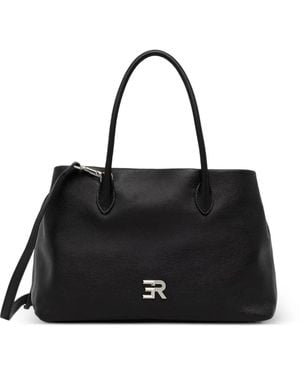 ERMANNO FIRENZE Logo-Plaque Pebbled-Leather Tote Bag - Black