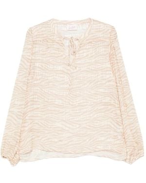 MC2 Saint Barth Zebra-Print Long-Sleeve Blouse - Natural