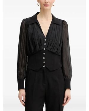 Morgan Pleated Buttoned Blouse - Black