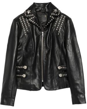R13 Lou Stud-Embellished Leather Jacket - Black