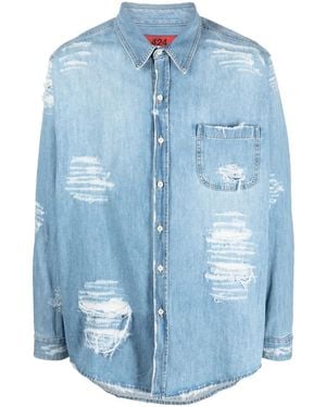 424 Distressed Denim Shirt - Blue