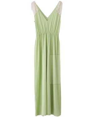 Kristina Ti Guenda Lace-Trim V-Neck Maxi Dress - Green