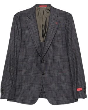 Isaia Checked-Pattern Wool-Silk Blend Blazer - Grey