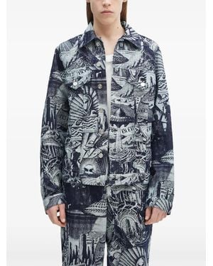 Aries Graphic-Pattern Shirt Jacket - Blue