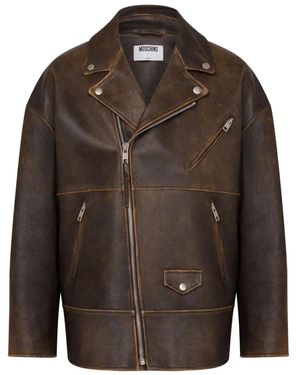 Moschino Zip-Up Leather Jacket - Brown