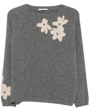 Whyci Trui Met Bloemen-Applicatie - Grijs