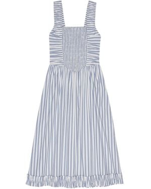 Ganni Gesmoktes Kleid mit Streifen - Blau