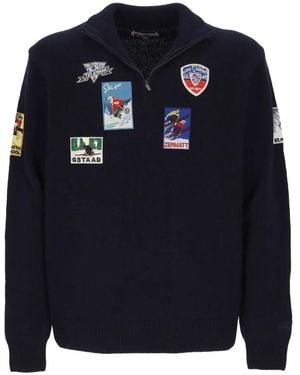 MC2 Saint Barth Patch-Detail Quarter-Zip Sweatshirt - Blue